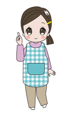 指さしポーズで説明している保育士、幼稚園の先生のイラスト