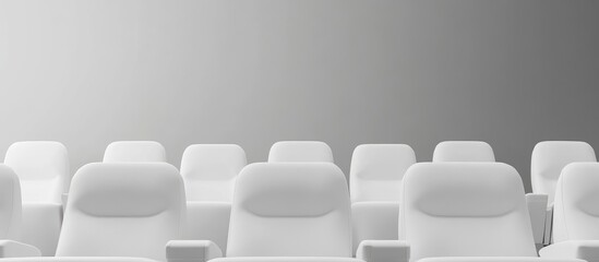 Obraz premium White Cinema Seats in Modern Booking Hall with Gray Gradient Background and Ample Space for Promotional Text or Advertisements