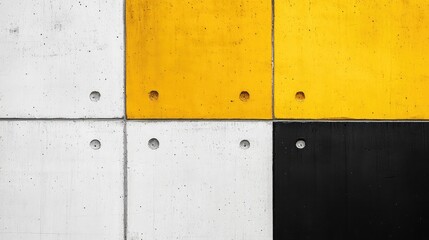 Cement Wall Paneling with Textured White, Yellow, and Black Blocks Arranged Horizontally in a Panoramic View