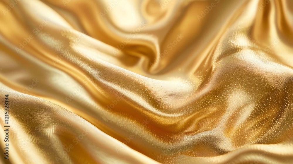 Wall mural golden fabric with soft waves. the smooth surface of the fabric shimmers and reflects light.