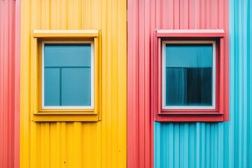 Colorful Building Exterior with Windows and Metal Siding