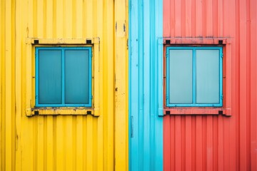 Colorful Container Building Windows Bright Yellow Red Blue