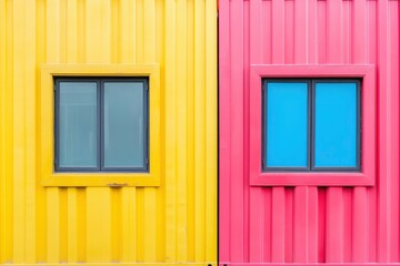 Vibrant Yellow and Pink Container Building with Windows