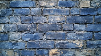 Obraz premium Textured Blue Mortar Wall Displaying Color Variations and Corrosion Stains in Urban Setting with Rustic Appeal