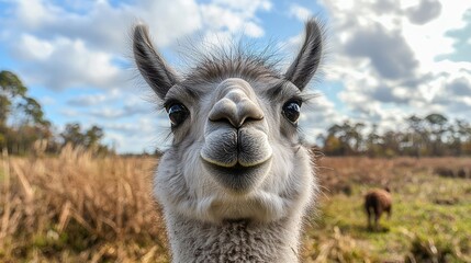 Obraz premium A Close Up Portrait Of A Llama In A Field