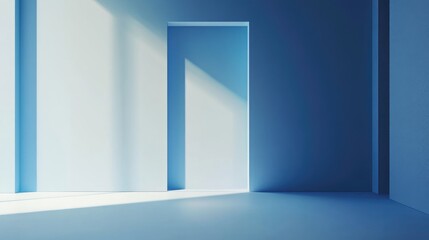 Obraz premium Blue minimalist interior with empty copyspace showcasing corporate letterhead stationery collection for branding and communication design in soft light