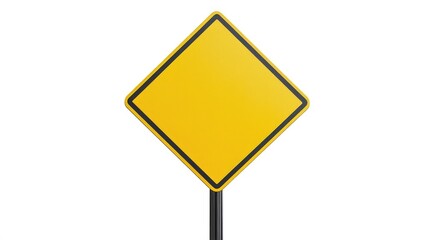 Blank Yellow Diamond Road Sign Isolated on White Background Ideal for Traffic Guidance or Warning Messages with Space for Customization