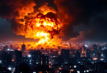 Fototapeta premium Devastating Explosion Above a Night City