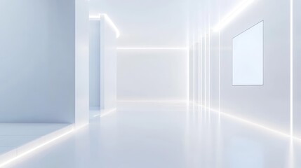 Obraz premium Bright White Shopping Mall Interior with Digital Screen Space for Advertisement Mockup in Well-Lit Empty Area and Sleek Modern Design