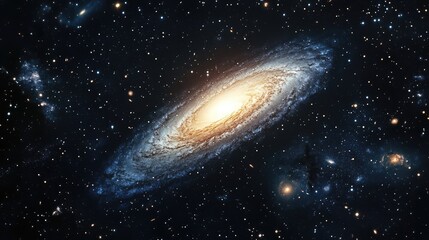 Fototapeta premium Cosmic Black Hole with Bright Galaxy Center Surrounded by Stars in Deep Space against Dark Nebula Background