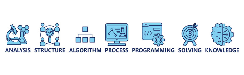Data science banner web icon vector illustration concept with icon of programming, structure, data mining, machine learning, big data, statistics, analysis, knowledge