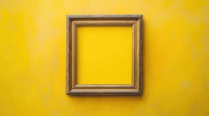 Empty Wooden Frame on Vibrant Yellow Background Ideal for Creative Art Displays and Advertisements