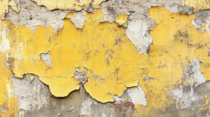 Obraz premium Weathered Yellow Cement Wall Texture with Cracked and Peeling Surface for Background Use
