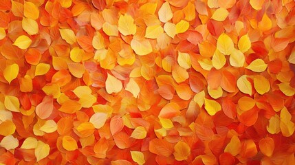 Fototapeta premium Vibrant orange and yellow autumn leaves background with warm vignette effect ideal for seasonal themes and text placement