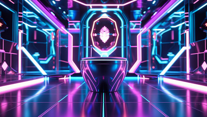 Futuristic Toilet Interior with Neon Lights and Modern Design Elements