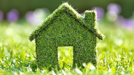 Naklejka premium Green grass house in sunny field of grass