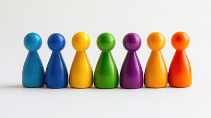 Multicolored Wooden Figurines in a Linear Arrangement for Team Building Concept in Modern Learning and Development Setting