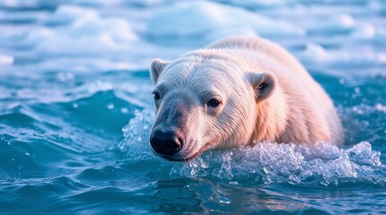 polar bear in icy water
