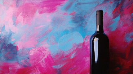Elegant wine bottle against a vibrant abstract background with ample copy space for branding or advertising purposes