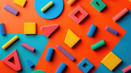 Colorful chalk shapes on vibrant backgrounds creating an energetic back-to-school theme for educational copy space and creativity.