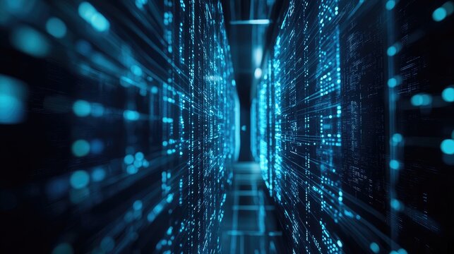 Cybersecurity network with digital data streams emphasizing data protection, security testing, and forensics in cybercrime investigations