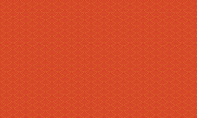 Fondo de ornamento tradicional oriental chino de olas doradas hacia abajo con fondo rojo