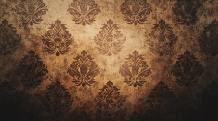 Vintage baroque damask wallpaper texture in rich tones for elegant interior design and customizable text space for decor or branding purposes