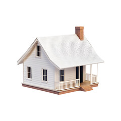 3D modern house model white color with brown roof isolated on a transparent background