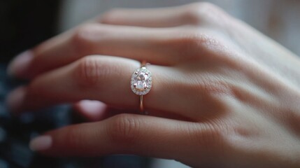 Elegant close-up of a woman's hand with a ring typing on a computer keyboard in a cozy home workspace ideal for remote work and learning.