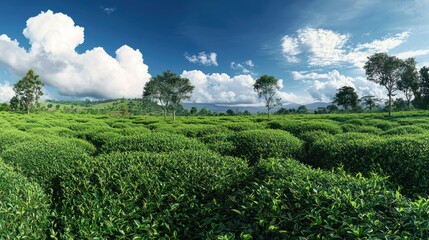 Obraz premium Serene Tea Plantation Landscape Under a Sunny Sky