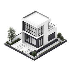 Fototapeta premium 3D modern house model white color with brown roof isolated on a transparent background