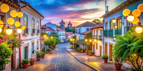 Obraz premium Bokeh Effect of Alcacer do Sal's Charming Streets and Historic Architecture in Portugal's Quaint Village