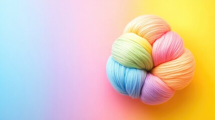 Obraz premium Colorful Plush Knot Ball on Vibrant Gradient Background Ideal for Baby Learning Games and Sensory Development Educational Play with Empty Space
