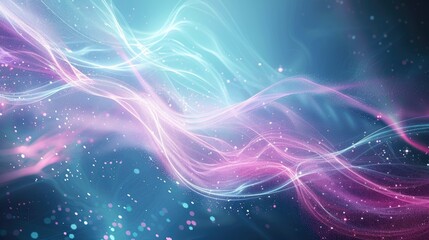 Abstract flowing waves of light in blue and pink hues, creating a serene digital atmosphere.