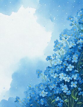 watercolour background with forget me not spring flowers 