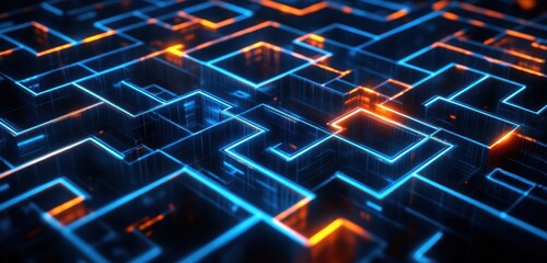 Neon maze design with vibrant colors and modern digital aesthetics