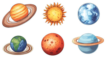 Solar System Planets and Sun on Clear Background Generative AI