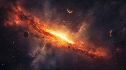 Cosmic View of Solar System with Planets Asteroids and Black Hole in Milky Way Galaxy, Realistic...