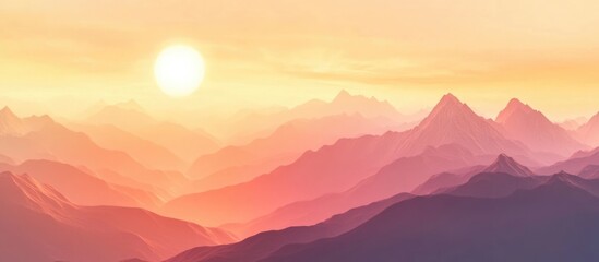 Fototapeta premium Stunning mountain ridge landscape at sunrise with soft pastel colors and ample copyspace for text or branding applications