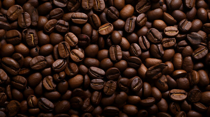 Fototapeta premium Close-up of roasted coffee beans, perfect for beverage backgrounds.