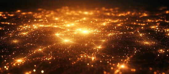 Abstract glowing internet connections network with illuminated nodes and space for text overlay in a digital technology background.