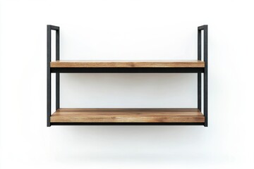 Modern Two-Tiered Wall Shelf: Industrial Design Wooden Shelves with Black Metal Frame