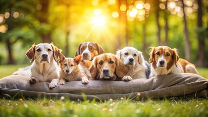 Cozy Dogs Resting Together in Soft Focus - High Depth of Field Photography of Relaxed Canines, Peaceful Pooches, and Serene Moments in Nature for Pet Lovers and Animal Enthusiasts