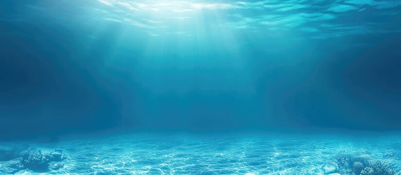 Abstract Ocean Surface with Clear Blue Water and Soft Light Rays Ideal for Text Overlays and Backgrounds