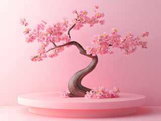 Pink Cherry Blossom Tree on Circular Platform