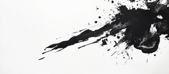 Naklejka premium Abstract Black Ink Splatter Art on White Canvas Ideal for Text Overlay and Creative Design Projects