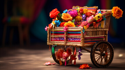 Vibrant Decorative Cart Decorated with Colorful Flowers
