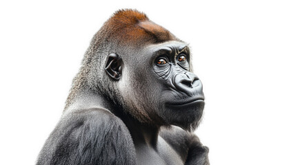 Obraz premium a close-up portrait of a gorilla. showcasing its expressive eyes and textured fur against a plain background. emphasizing the beauty and complexity of wildlife