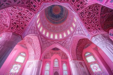 Pink Mosque Interior Stunning Dome Architecture