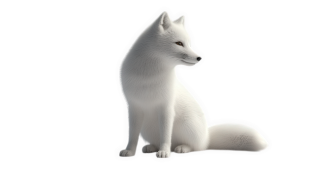 realistic 3d rendering of a white fox. showcasing its sleek fur and graceful posture against a minimalistic background the depiction emphasizes the fox's elegant features and natural beauty. making it